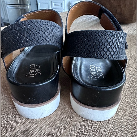 Franco Sarto India Platform Wedge Leather Velcro Sandal Black Embossed Snake 10 - Picture 7 of 16